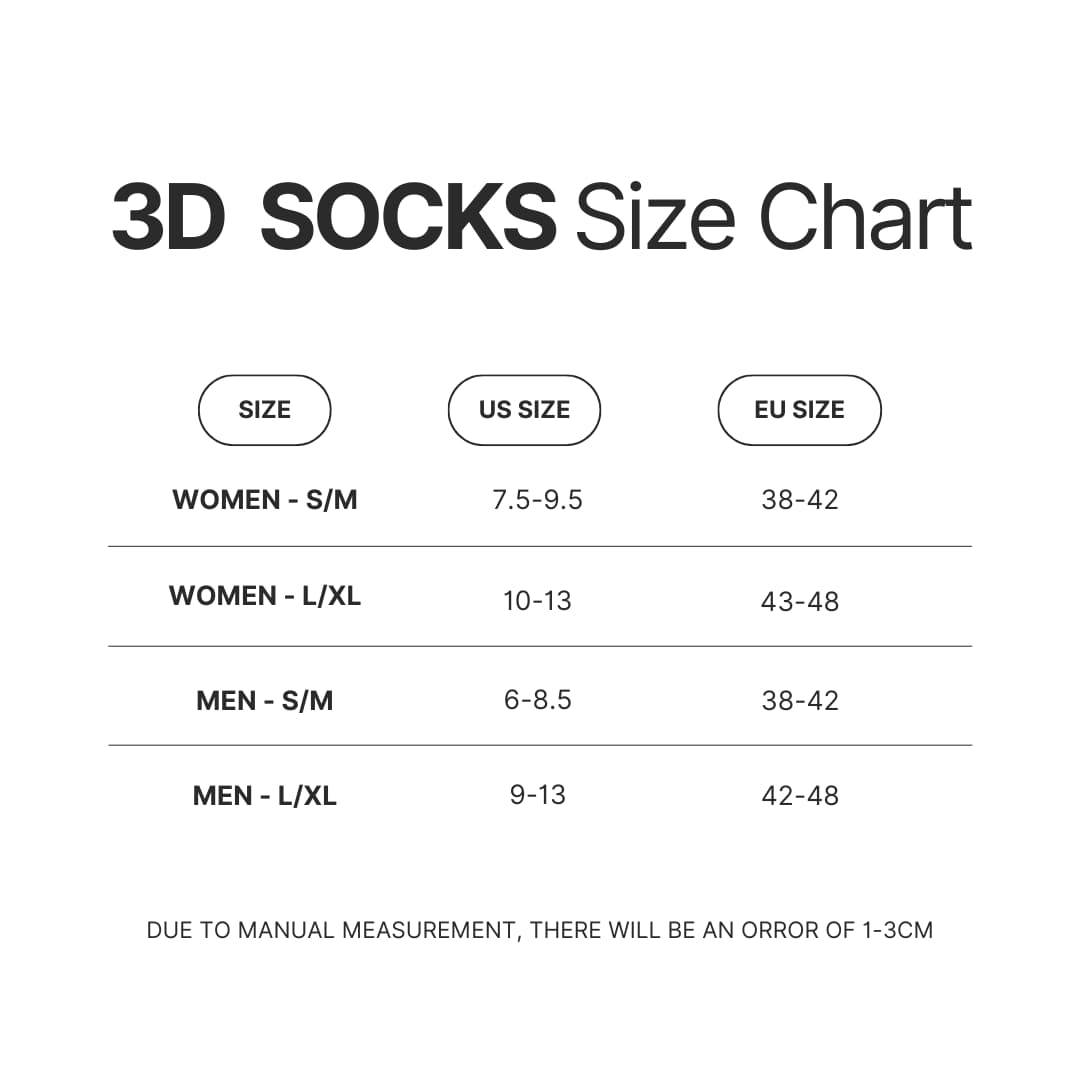 3D Socks Size Chart - Unus Annus Shop