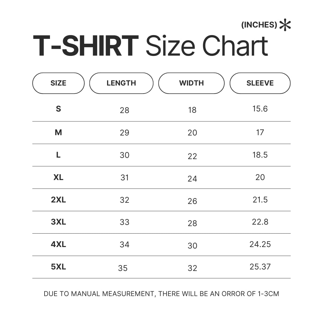 3D T shirt Size Chart - Unus Annus Shop