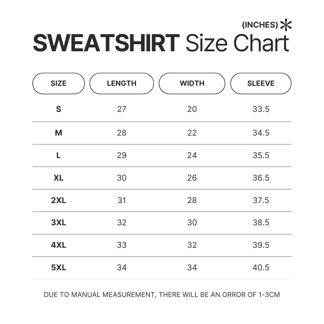 Sweatshirt Size Chart - Unus Annus Shop